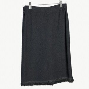 St. John Fringe Hem Black Knit Skirt